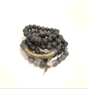 OMI Gray/Matte Black Bead Bracelet Stack